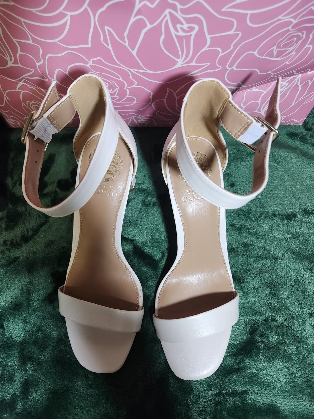 Vince Camuto White Ankle-Strap Block Heel Sandals - Picture 2 of 6